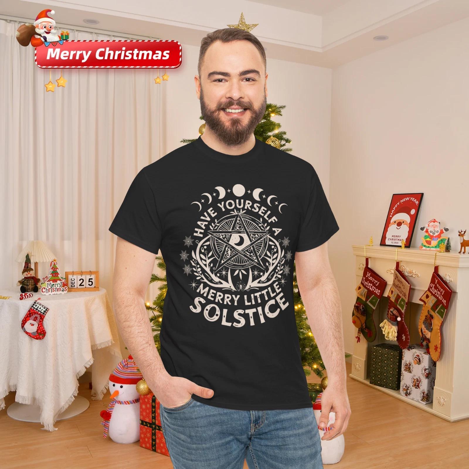 Retro Have Yourself A Merry Little Solstice Yule Holiday Cotton Unisex T- Shirt S