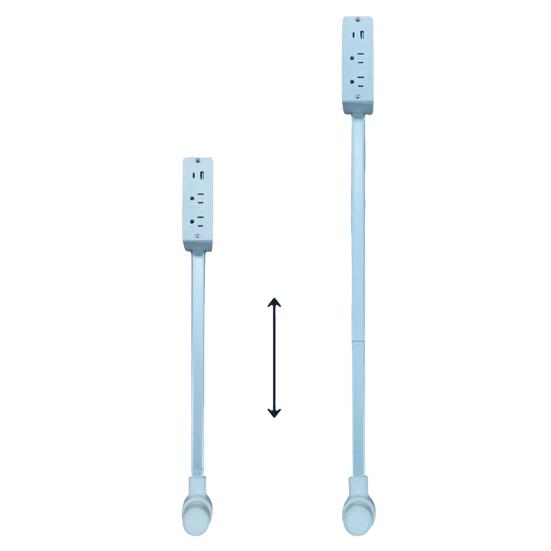 Power Socket Expander with USB-A USB-C 2 AC Outlets Extends 22"-34" Rotates 180-degrees Rotating Base Power Socket Expander