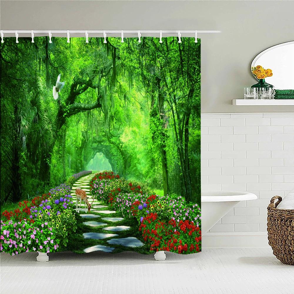 

Лесной природный пейзаж занавески для душа Высококачественная водонепроницаемая занавеска для душа Дерево Пейзаж Ванная комната занавеска из полиэстера Ткань W180xH200cm