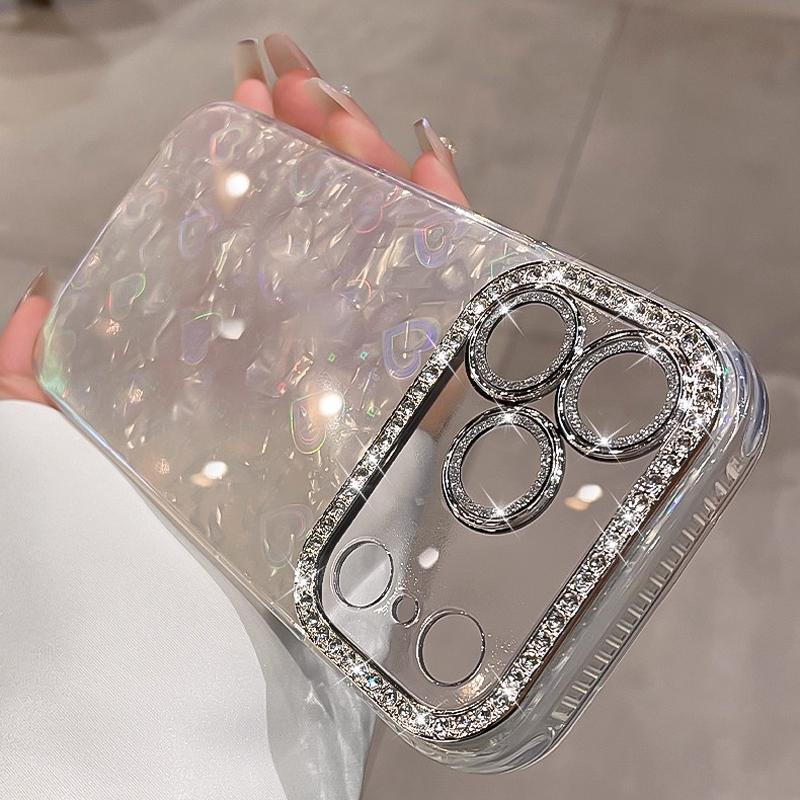 Elegant Glitter Crystal Love Laser shell pattern Phone Case For iphone 17 Air 16 15 14 Plus 13 12 Pro Max Soft Lens film Cover