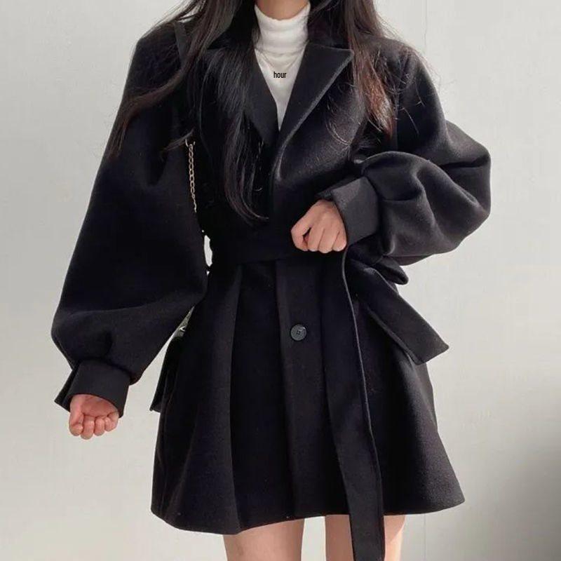Sense for Petite: Women's Trendy Loose Fit Wool Coat, Korean Style, Mid-Length, Autumn/Winter 2025.