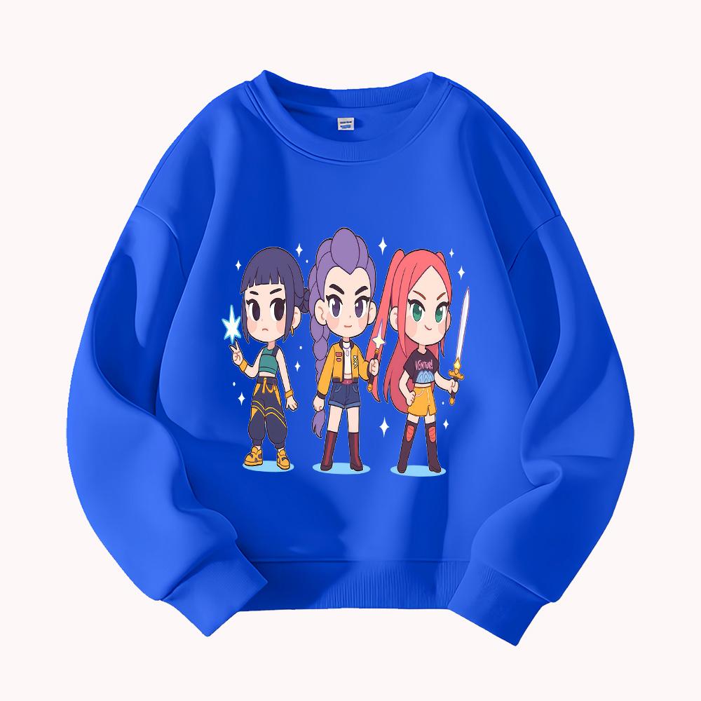 

Demon Hunter Cute Anime Girl Trio Print Round Neck Sweatshirt Casual Loose Pullover for Women Teenagers 160