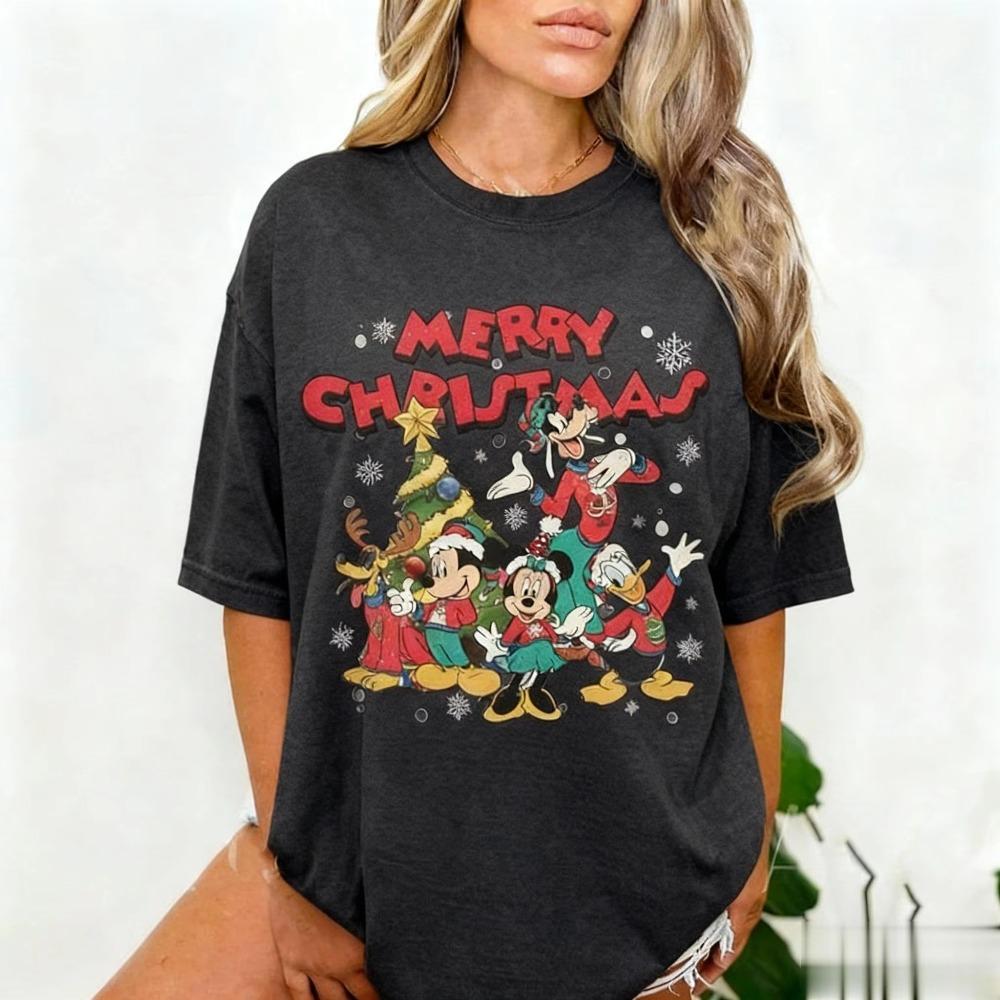 Y2k Christmas Mouse T Shirt Women Unisex Cotton Short Sleeve Tee Daisy Print Loose Casual Tops Streetwear