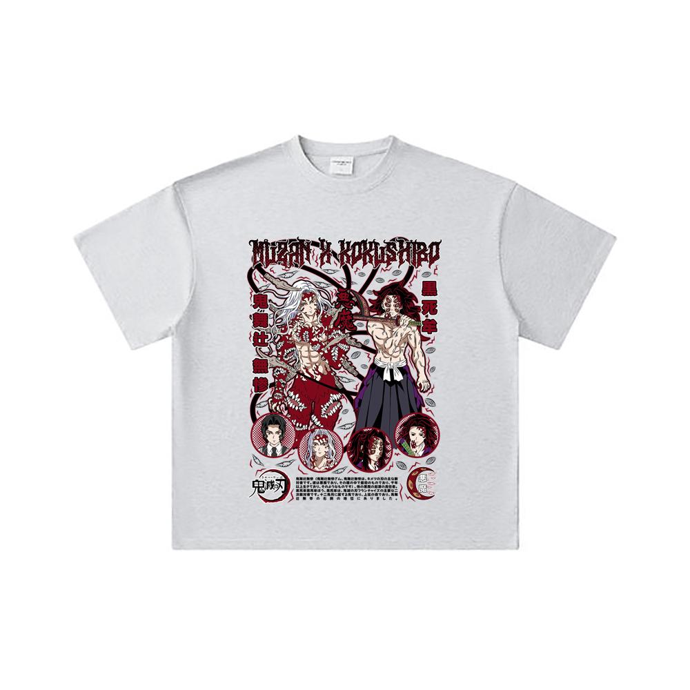 260 GSM Double Yarn 32 Count 100% Cotton Demon Slayer V14 Muzan Kokushibo Print Unisex Heavy Cotton T Shirt