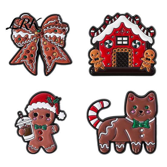 Soft Painting Enamel Pin Brooch Pin, Gingerbread Man Design Lapel Glaze Bright Color Stable Clamping Badge with Standard Safety Christmas Colors