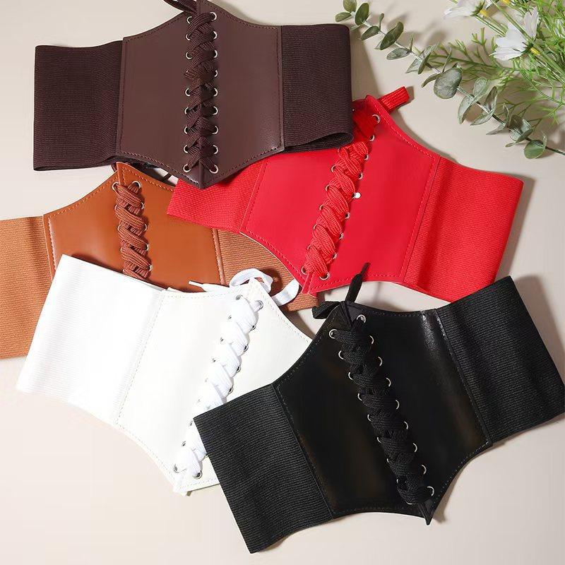 Punk Black Wide Corset Belt for Women, PU Leather, Slimming Body Belts, Elastic High Waist Belt, Female Cummerbunds, New, 1Pc