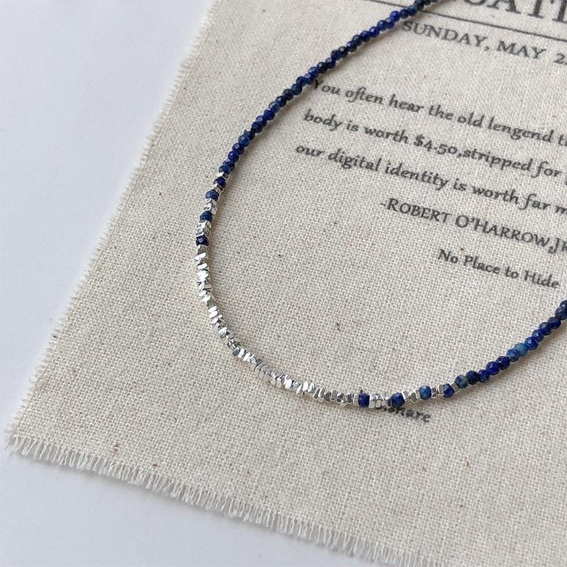925er Sterlingsilber Lapislazuli Perlen Schlüsselbein Kette Halskette für Damen Farbverlauf Blau Leichter Luxus Stil Lässig Pendeln