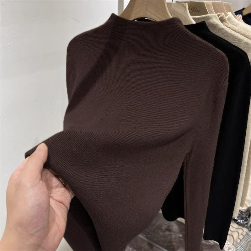 Small stand-up collar age-reducing knitted top women's spring soft waxy inner bottoming shirt soft waxy flower pink sweater