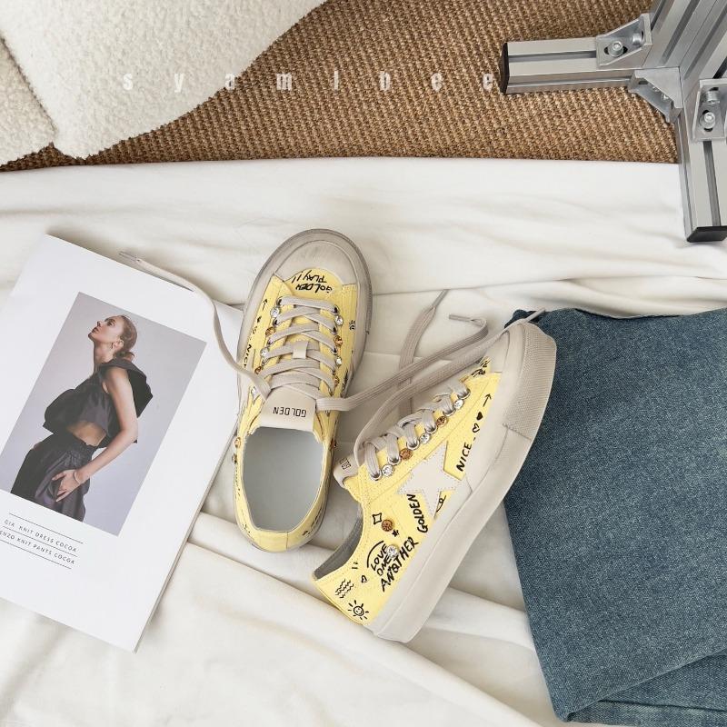 Spring and summer new small dirty shoes women's old graffiti retro versatile flat bottom height increase breathable star shoes dirty shoes