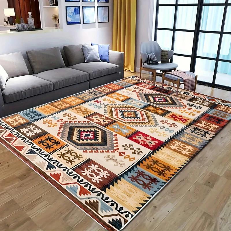 Teppich im Vintage-Stil mit Muster im Böhmischen Stil, marokkanische türkische Fußmatte, rutschfeste Küchenmatte für Wohnzimmer, Schlafzimmer, Dekor