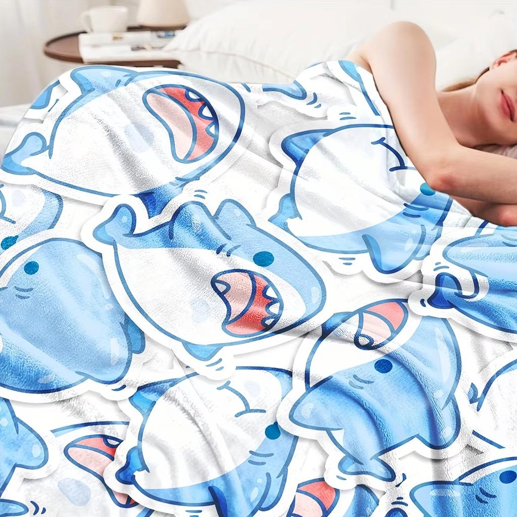 Shark Design Flannel Throw Blanket All Season Use For Air Conditioning Office Sofa Bed Soft Comfortable
