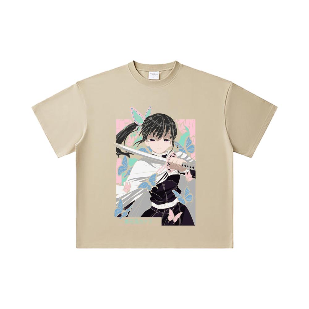 260 GSM Double Yarn 32 Count 100% Cotton Demon Slayer V98 Kanao Print Unisex Heavy Cotton T Shirt
