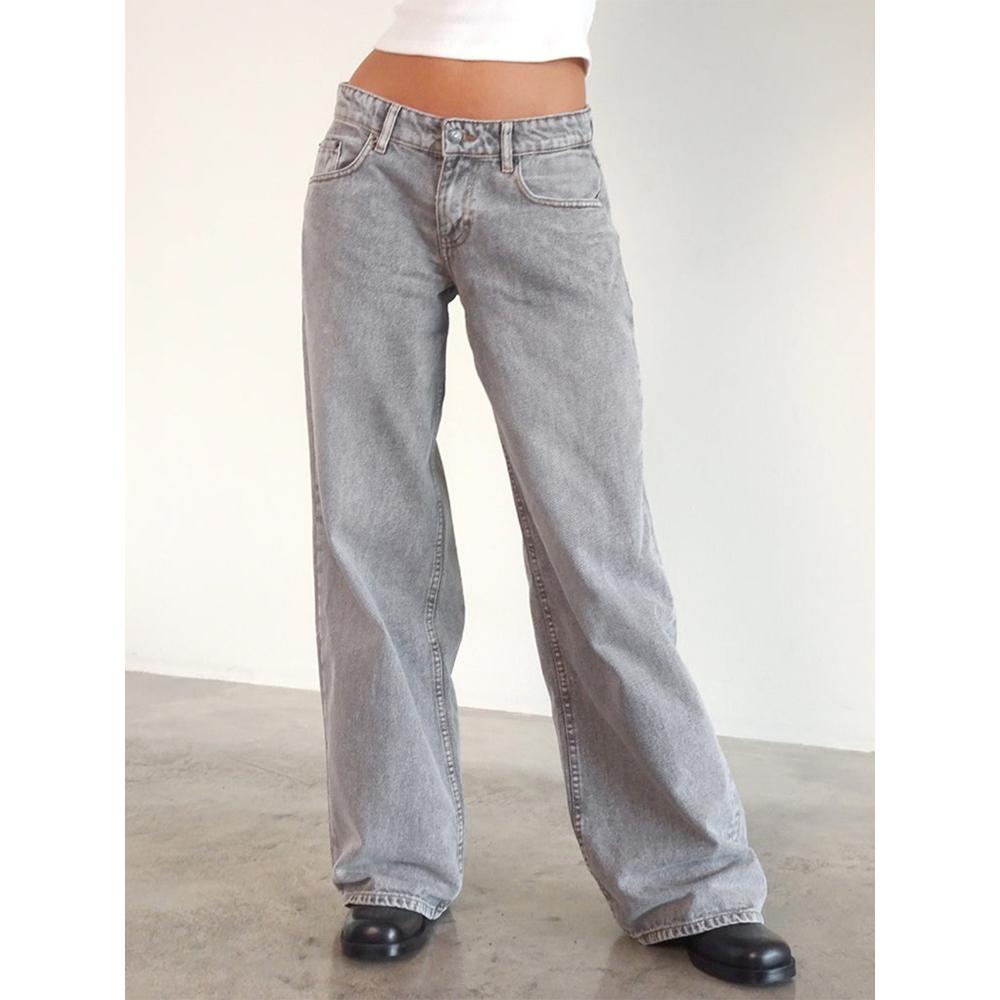 Podzimní americké retro džíny s nízkým pasem a rovnými nohavicemi pro ženy