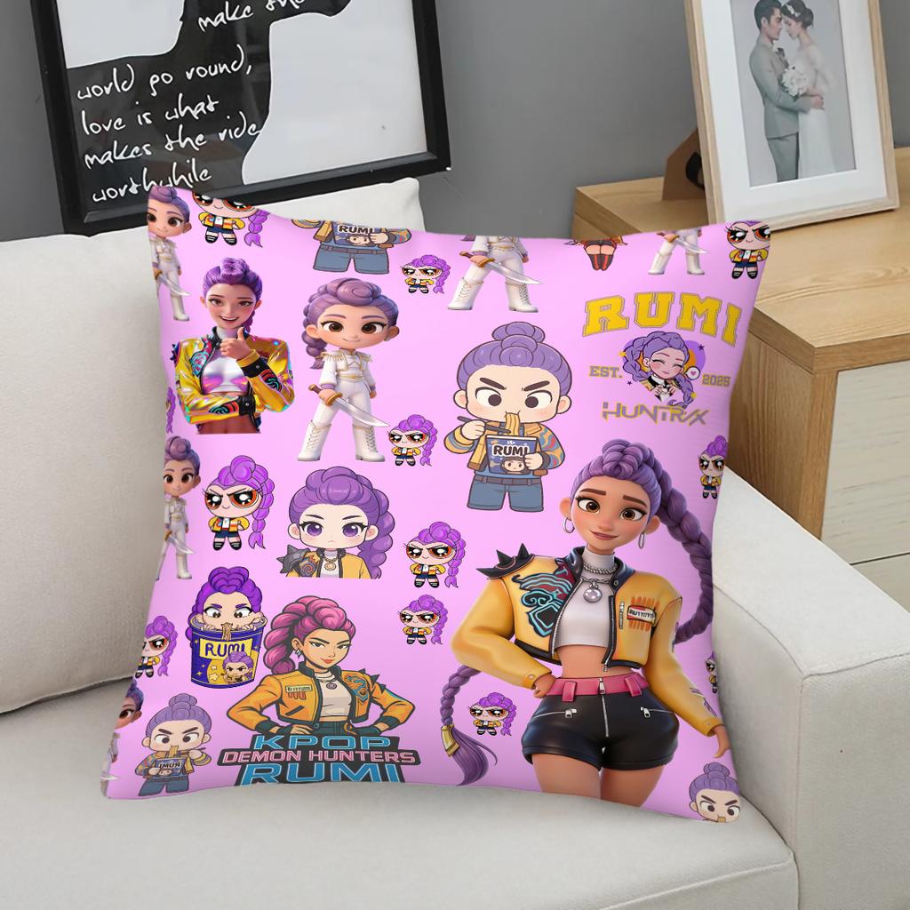 Hasbro Kpop Style Throw Pillow Decorative Cushion Chibi Anime Girl Collage Print Soft Pillow For Sofa Bedroom Perfect Gift For Teens
