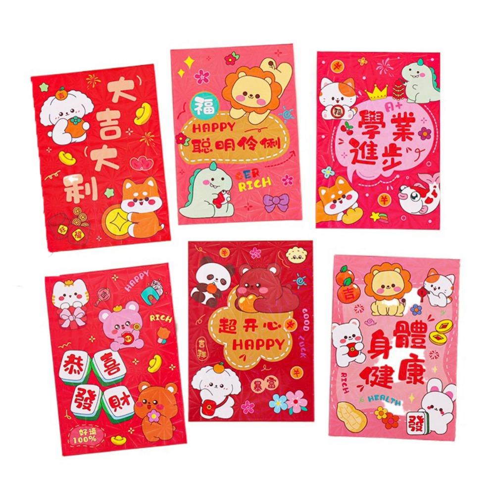 6Pcs Cute Snake Year Red Envelope Bag Cartooon 2025 Red Pocket New Year Red Packet  Blessing Gift