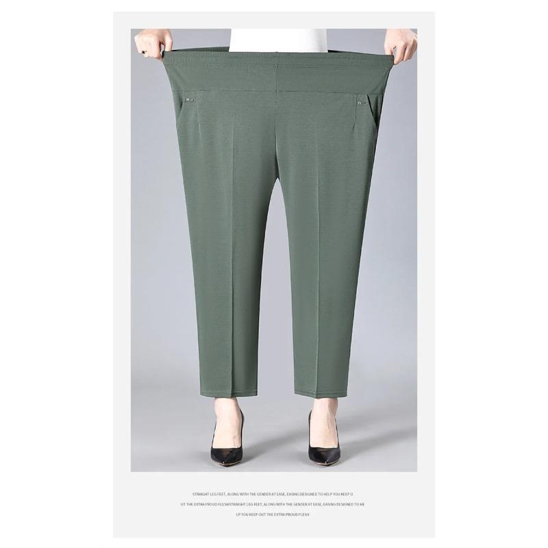 Middle Aged Women's Pants Summer Thin High Waiste Elastic Loose Straight Pants Casual Trousers