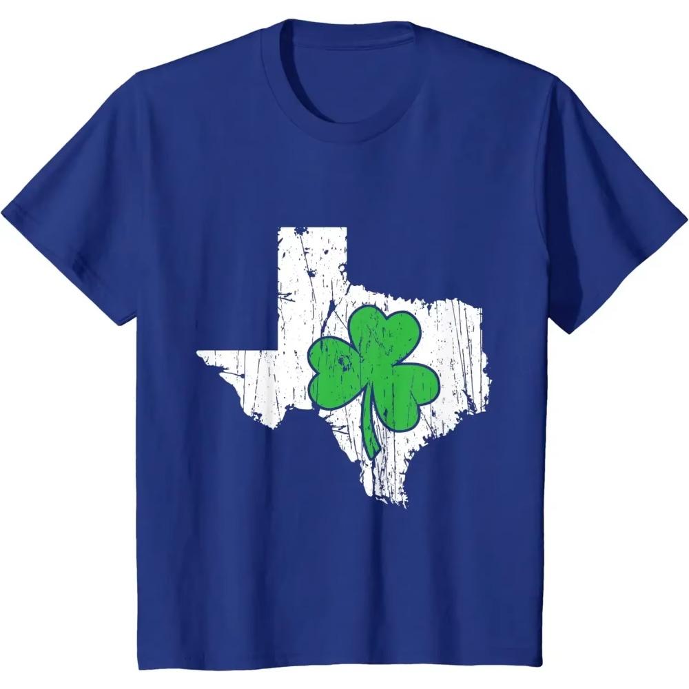 Texas State St. Patrick's Day Texas Green Shamrock T-Shirt Graphic T Shirts Men Clothing Oversized T Shirt  Cotton Four Seasons
