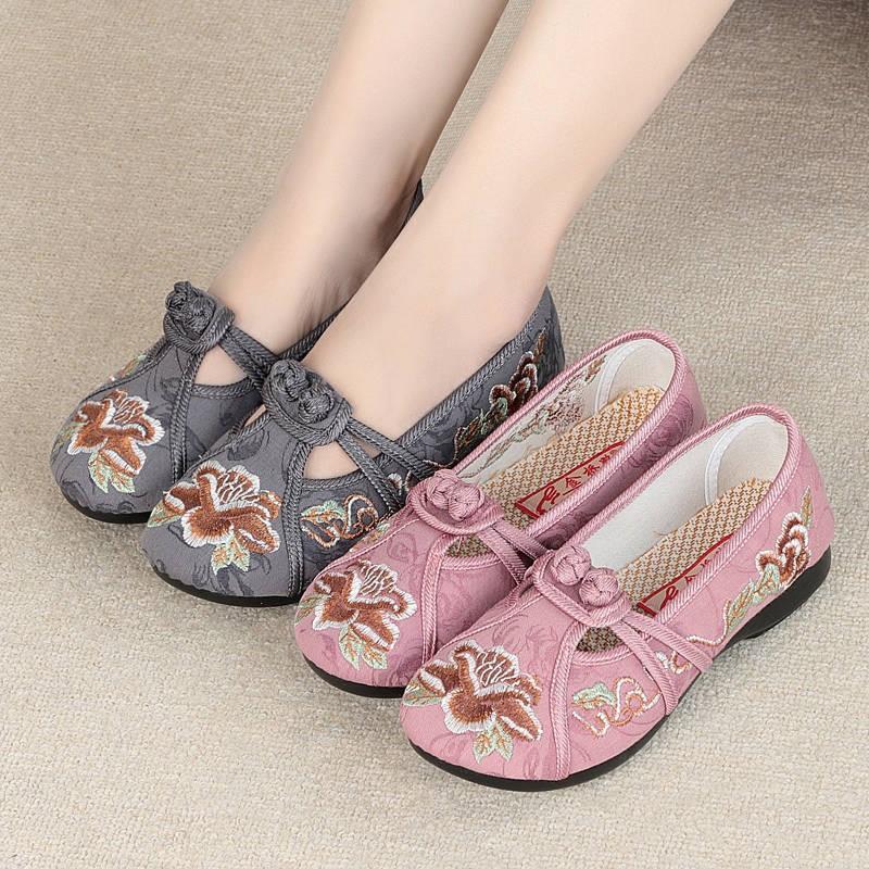 Vintage Traditional Style Women Soft Loafers Spring Autumn Slip On Cotton Fabric Flats Comfort Chinese Embroidered Shoes