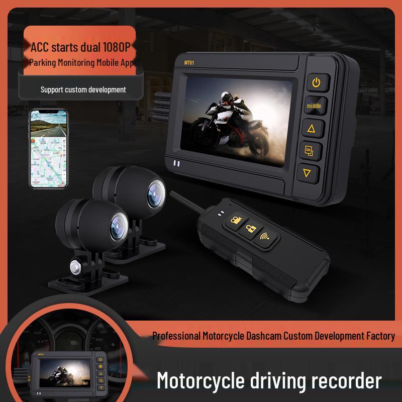 Dual-Lens 4K 60FPS Waterproof Motorcycle Dash Cam with HDR