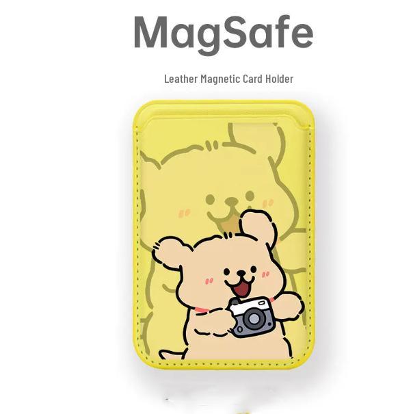 Brown Puppy Photo Leather MAGsafe Card Holder for Apple Phone Case