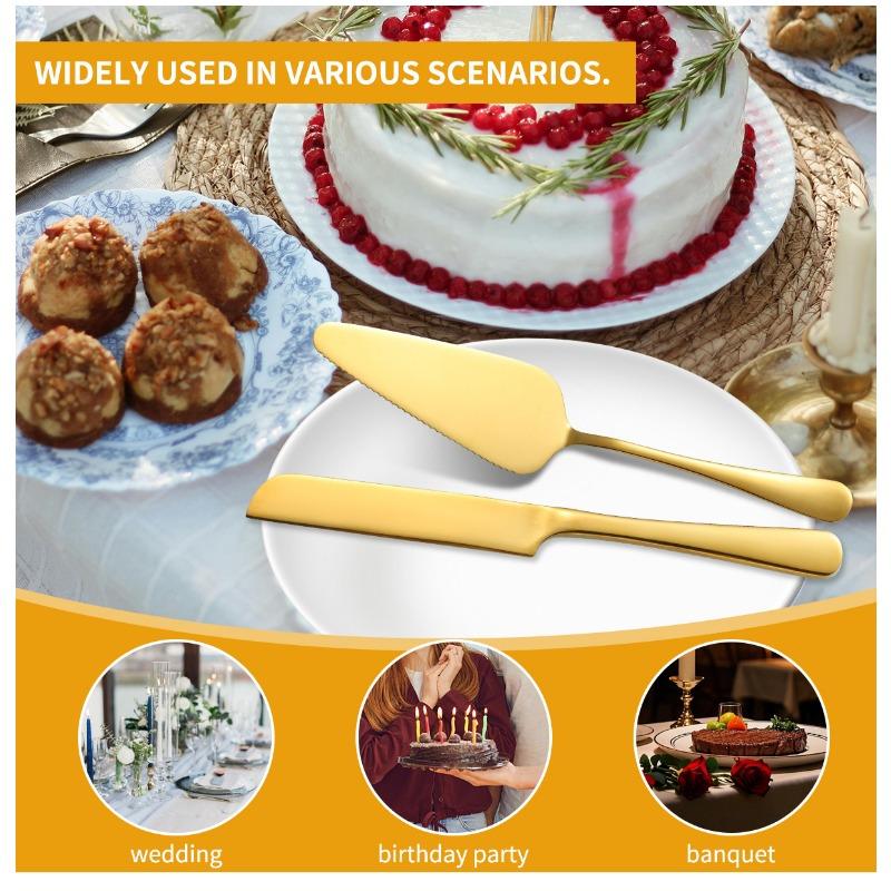 2PCS Stainless Steel Pizza Knife Wedding Birthday Potluck Cake Knife Shovel Baking Set Cut Toast Serrated Bread Knife