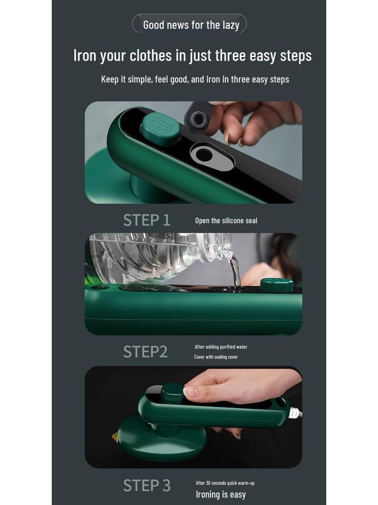 Compact Handheld Electric Garment Steamer & Iron for Dry/Wet Use in Dorms and Homes