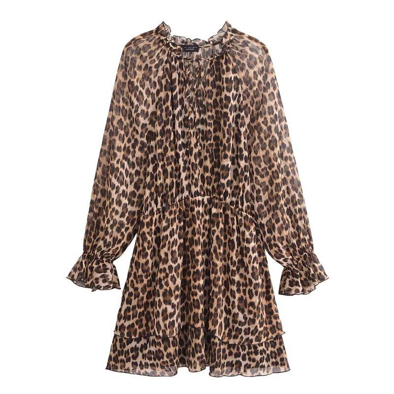 

Kaslead New Arrival Women s Clothing Fashion Style Fashion Minimalist Loose Leopard Print Print Flare Sleeve Dress Leopard print L