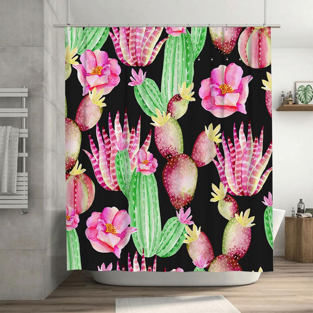 Floral Watercolor Cactus Shower Curtain Bathroom Decor Home Decoration Waterproof Fabric Print