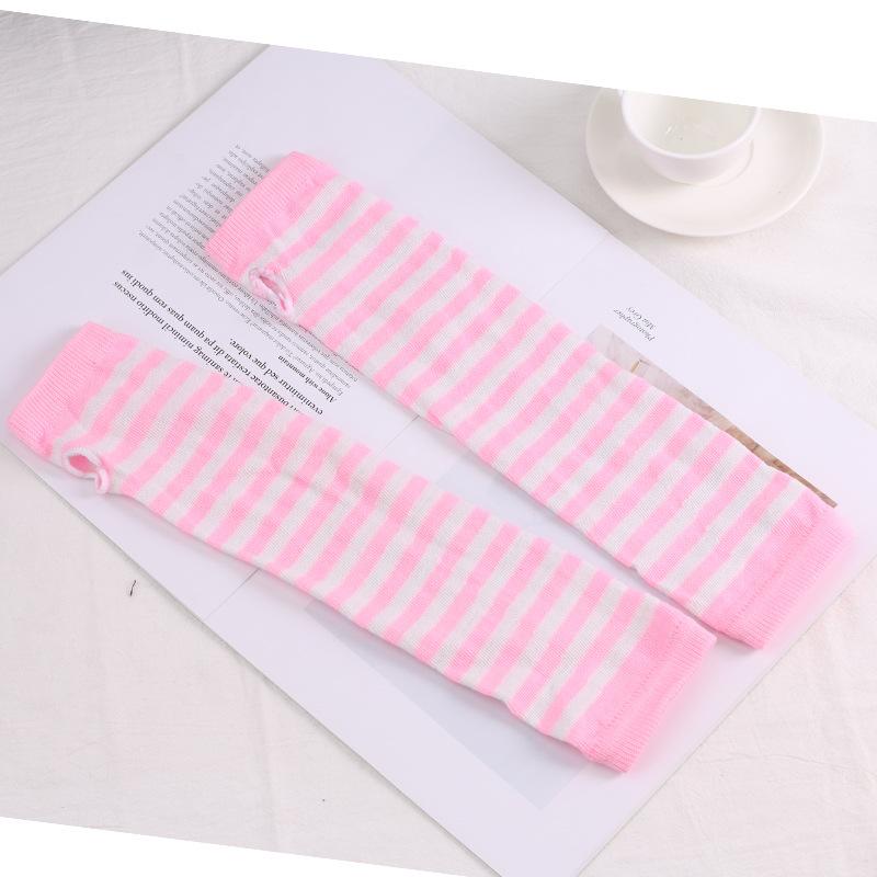 1 Double Winter Warm Long Sleeves Gloves for Men Women Fingerless Stripe Hip-Hop Knitted Elbow Mittens Elastic Outdoor Warmer Arm