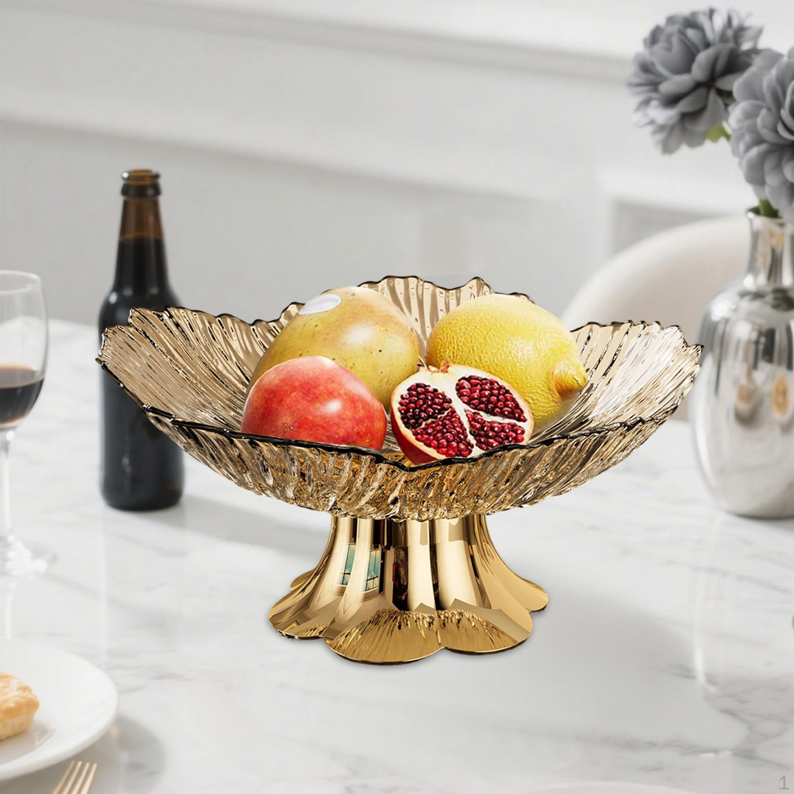 

Fruit Bowl with Pedestal, Tray, Practical And Portable, Modern Centerpiece for Storing Snacks, Transparent Gold