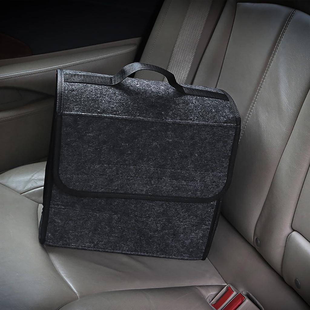 Multifunctional Car Trunk Storage Made of Felt Material with Dark Gray Box, Foldable, Non-Slip Handles, High-Quality Texture, (301629cm)
