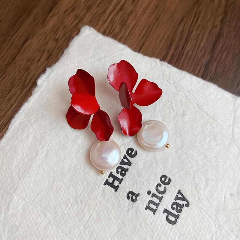 Ancola Silver Needle Red Heart Earrings – Fashionable, Luxurious & Elegant for Autumn/Winter 2025