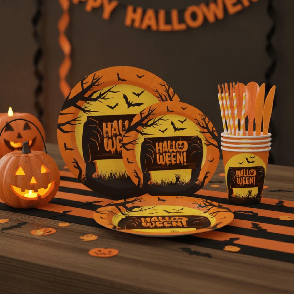 Pumpkin Pattern Disposable Plate Cup Set Paper Disposable Utensils Set Ghost Festival