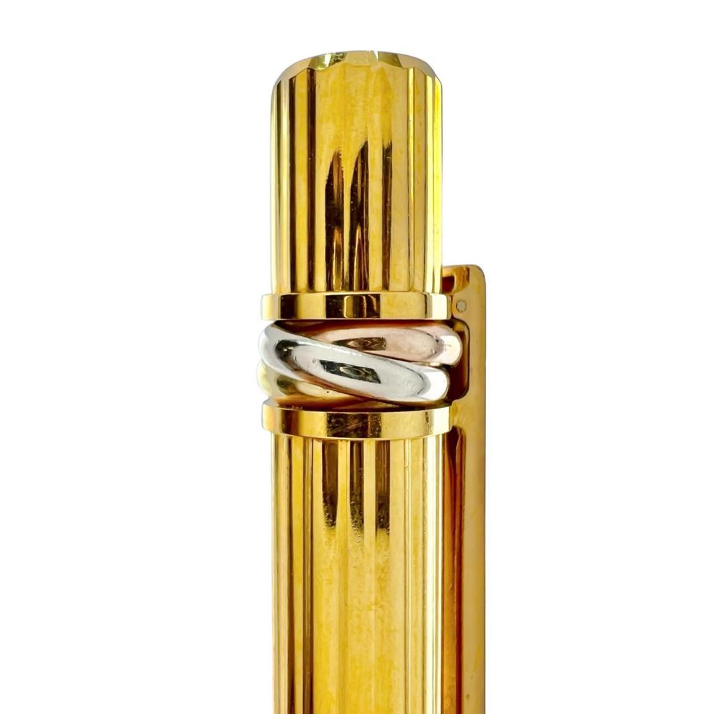 Great Cartier Ballpoint pen Trinity Do Stripe Pattern Twist Type gold mens Used