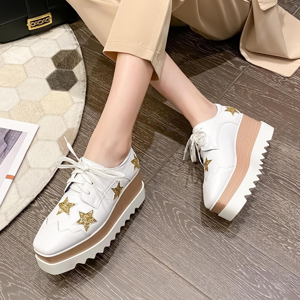 Versatile 2025 Autumn New Star Platform Muffin Sole Casual Shoes Lace-up Wedge Single Shoes Women's British Style HZB-763-3