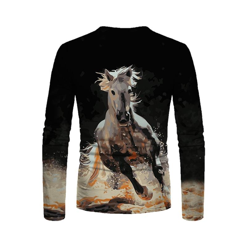 

Футболки с 3D-принтом лошади с круглым вырезом, повседневные мужские футболки с длинным рукавом - Мягкая полиэстеровая ткань средней эластичности, одежда свободного кроя для весны и осени 5XL