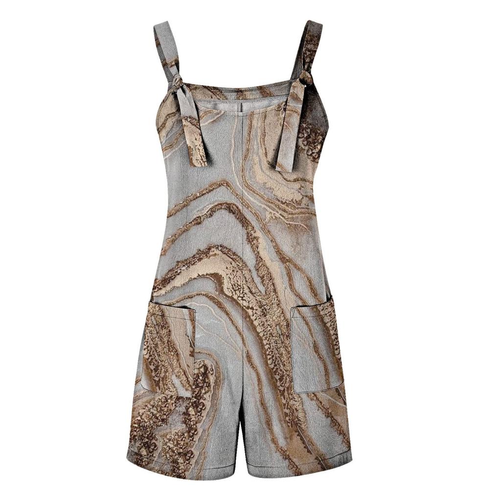 Women's Spring Summer Print Casual Sleeveless Pocket Loose Adjustable Sling Jumpsuit