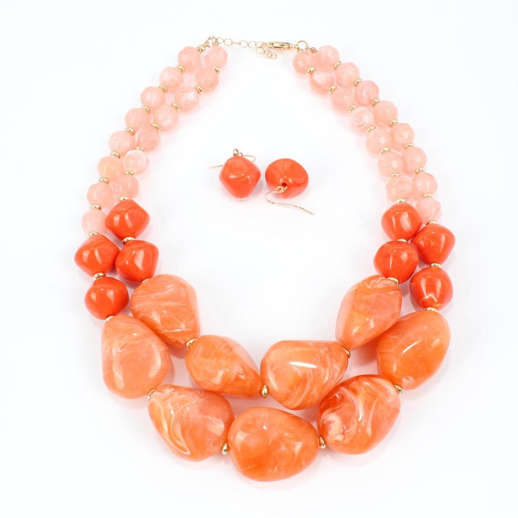 Bohemian Maxi Necklace for Women Double Layer Beads Chain Resin Gem Vintage Statement Choker Jewellery