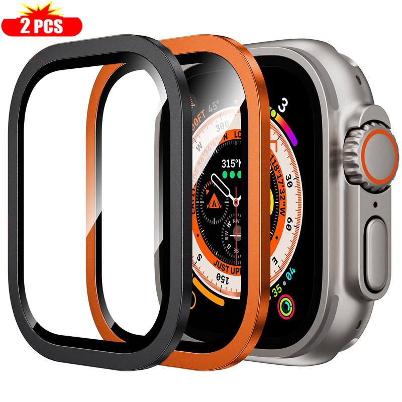 

2PCS Tempered Glass for Apple Watch Ultra 49mm Titanium Metal Frame Anti-Scratch film Serie Ultra 2 Screen Protector Accessories for Apple ultra 2