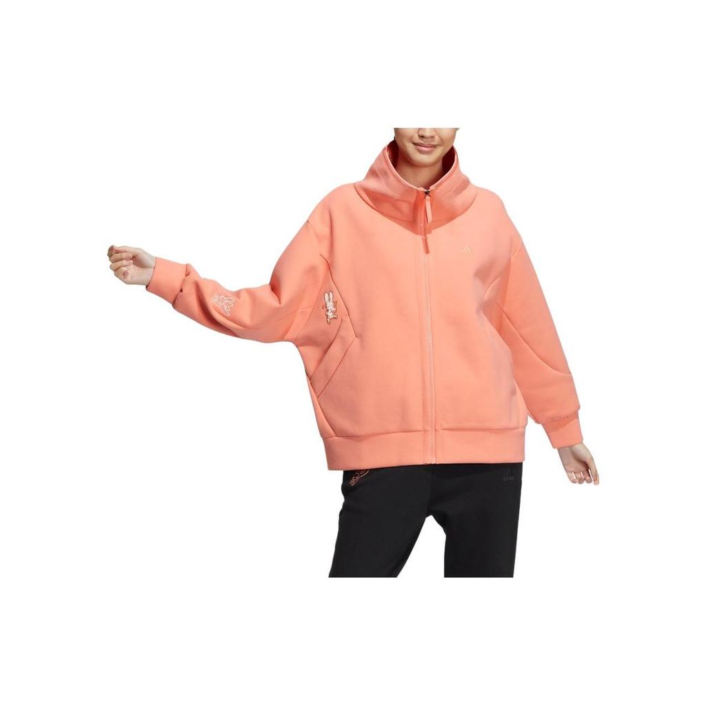 Adidas Jachetă cu șnur de culoare uni brodat pentru femei Imbracaminte exterioara Coral-Roz HZ0247