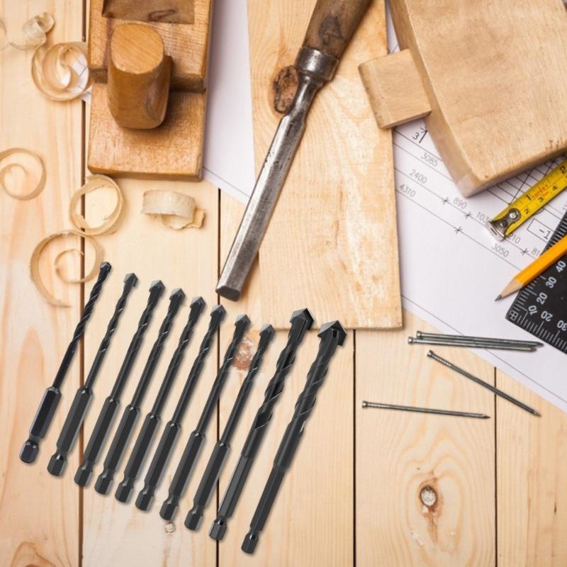 10Pcs Hexagonal Drill Bit Carbide Drill Set Ceramic Tile Wood Glass Punching Hole Saw Metal Drilling Tool Set