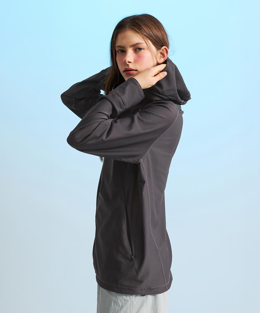 Leijibi Tech Flow Hydro Performance Loose Fit Hooded Zip-Up Rash Guard W Charcoal
