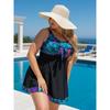 Damski Strój Kąpielowy Tankini Plus Size Z Nadrukiem i Wstawkami Z Spódniczką i Figami