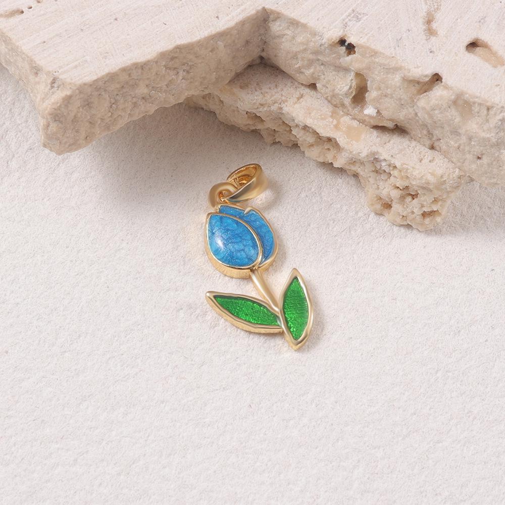 Retro Tulip Enamel Flower Charm for DIY Jewelry