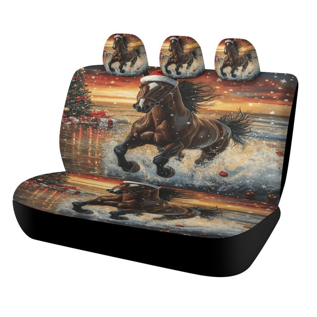 Set Of Car Seat Covers Featuring A Christmas Horse And Sunset Theme, Suitable For Various Vehicles. Stylish And Durable, This Co