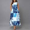 Ladies Plus Size Sleeveless Round Neck Dress Sweet Scattered Small Blossom Flowy Calf Length Gown