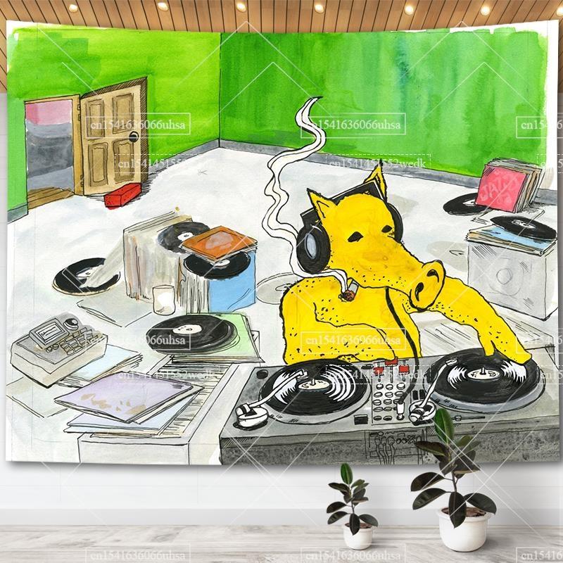 Quasimoto The Unseen Album Cover Poster Lustiges DJ-Meme Wandbehang Hip-Hop-Wandteppiche Ästhetische Raumdekoration Wandteppiche 100X70CM yellow