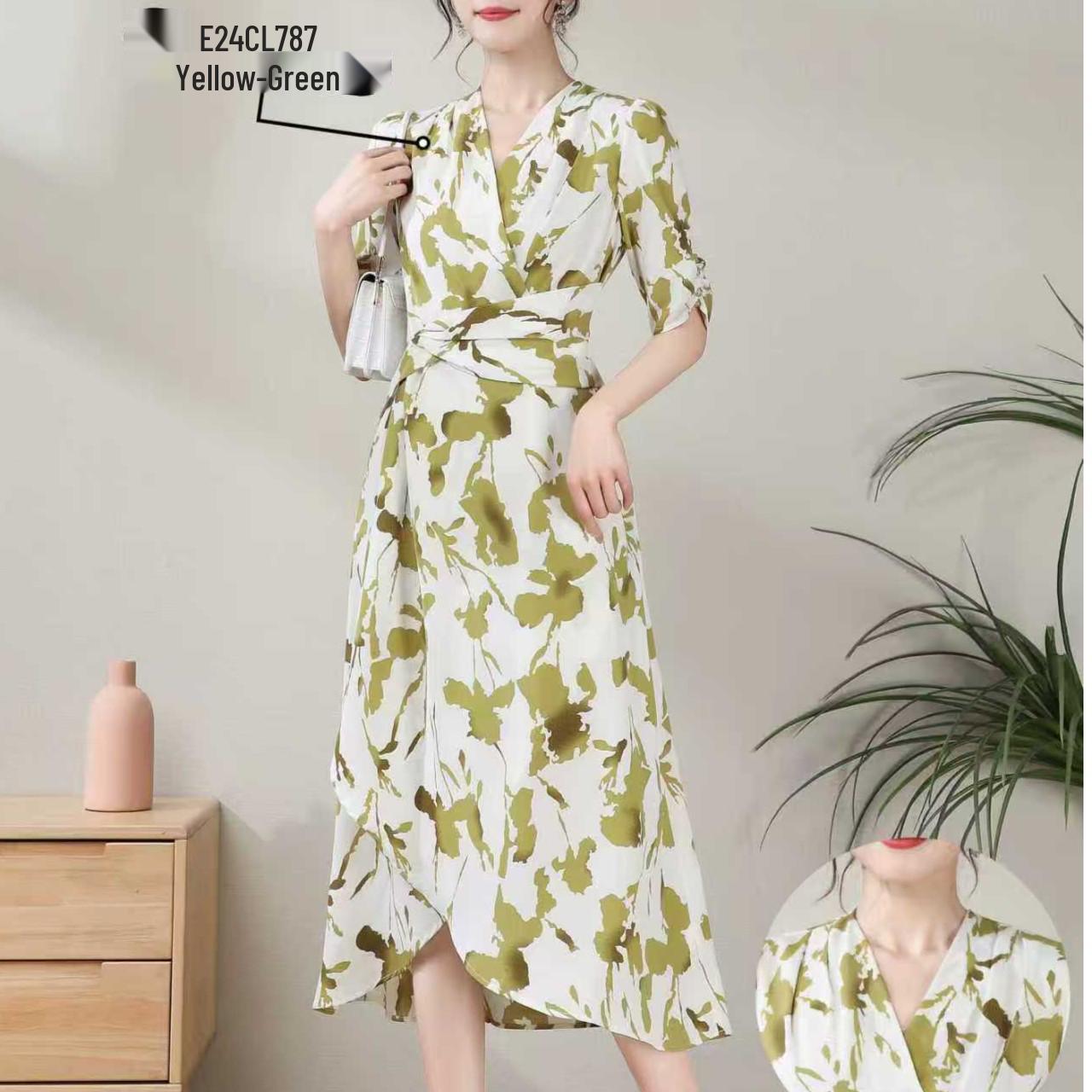 Elegant V-neck Pleated Midi Dress - Summer Collection L787 M 90-108 jin