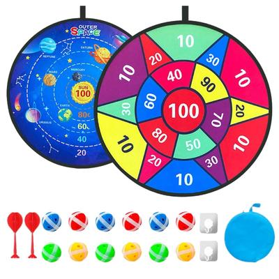 SALUDABLE Darts Dartboard with Velcro Strap Balls, Toy Target Game, Storage Bag Included (100 Darts + Reversible Space Design)