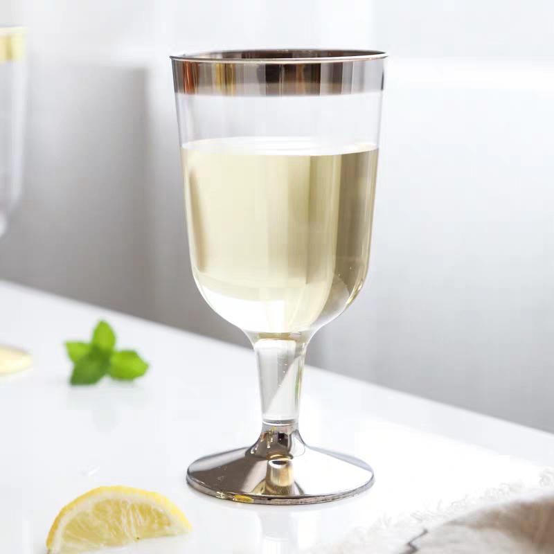 190ml Gold & Silver Edged Disposable High-Stem Plastic Wine Glasses